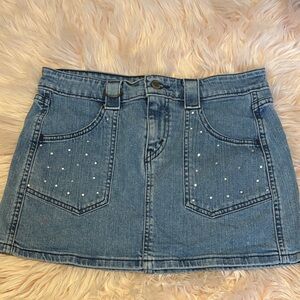 Denim Mini Skirt with Pocket Studs - Blue